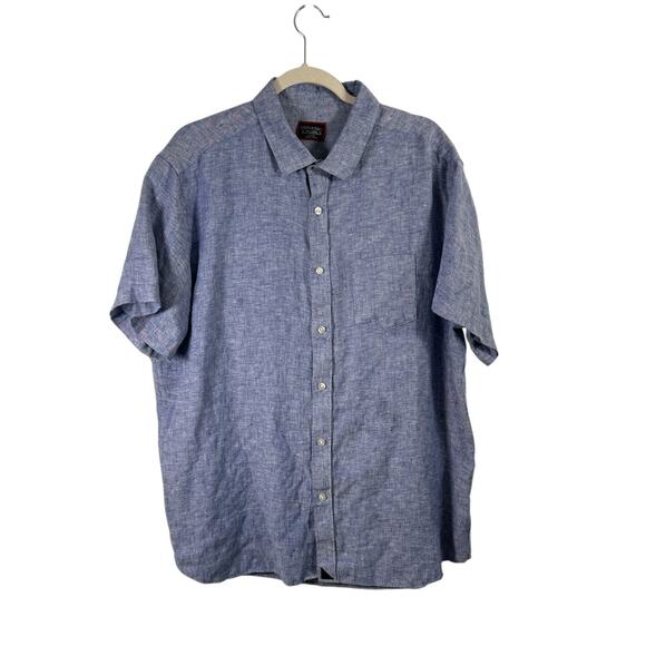 UnTuckit Cameron WR Linen Blue Shirt Button Up Short Sleeve Slim Fit Mens XXL - Picture 1 of 6